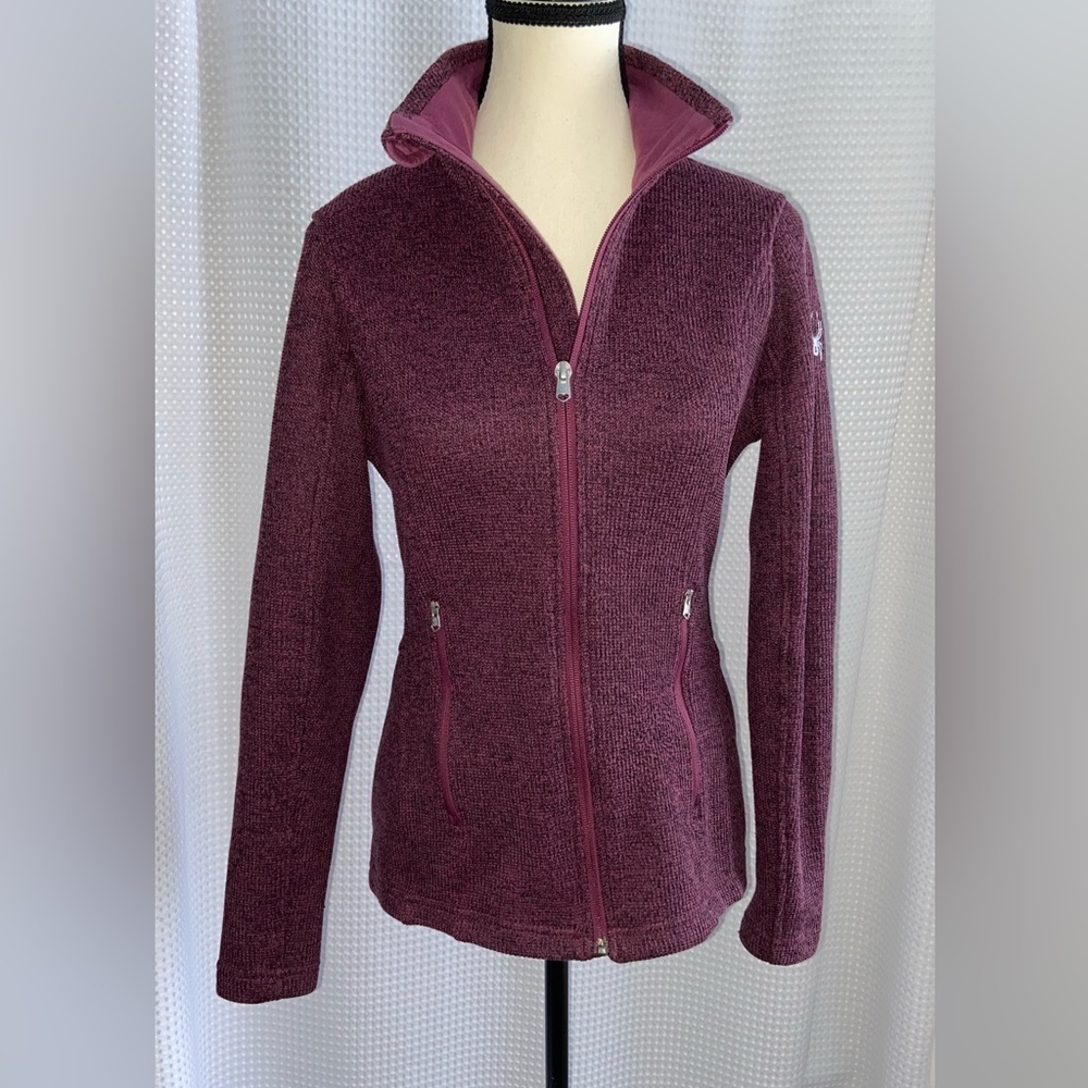 SPYDER heather plum fleece lined‎ full zip knit Jacket size small